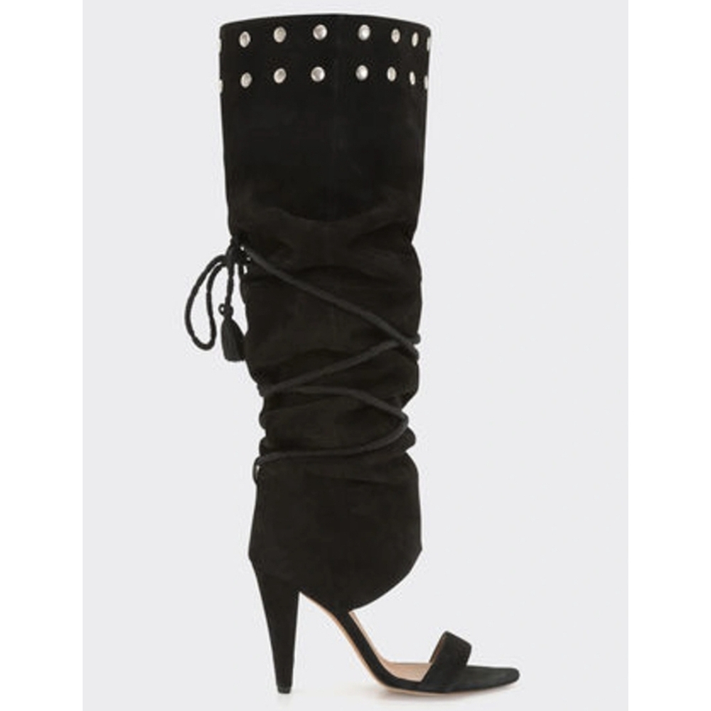 IRO NIB Lotta Suede Over the Knee Boots w/Sandal Open Toe Size 36 Color Black